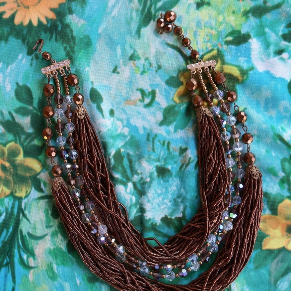 1950s Copper Crystal Multi Strand Necklace - Picture 2 of 9